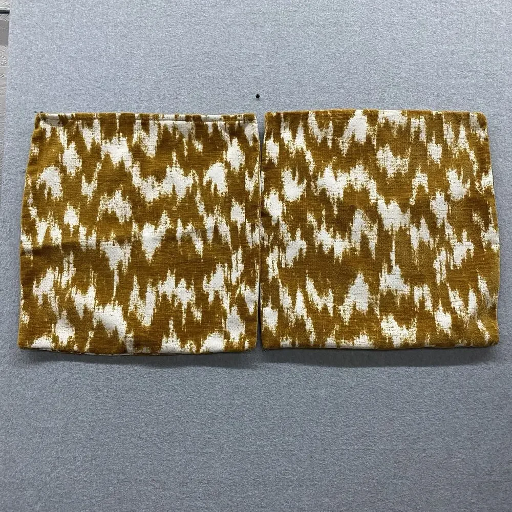 2 Mustard Gold Cream Velvet Ikat Pillow Covers 20x20 Boho Grandmillennial Decor